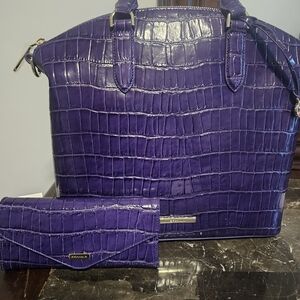 Purple Crocodile-Embossed Handbag and Wallet Set